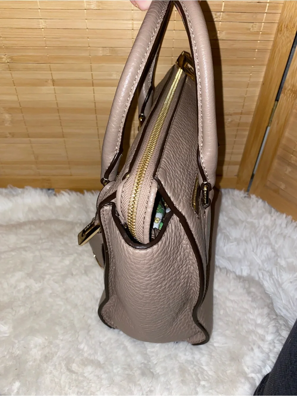 Michael Kors tan Pebbled Leather Satchel Bag purse